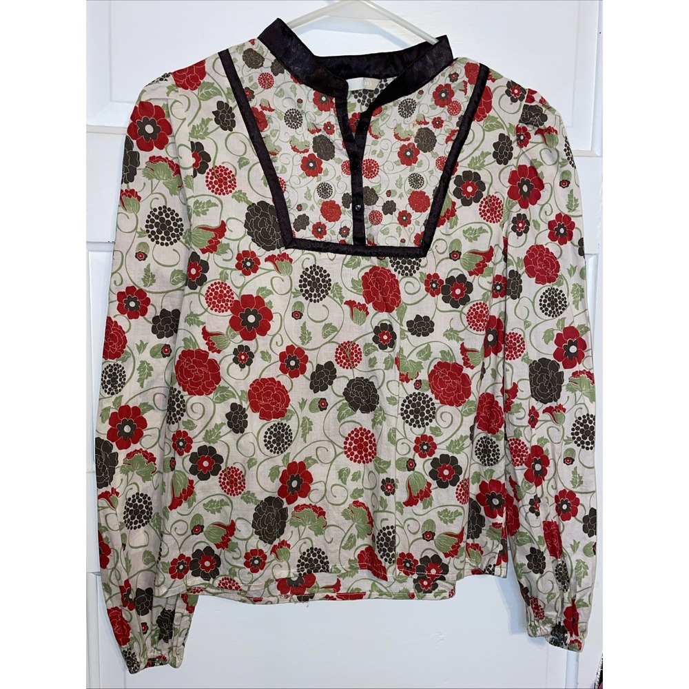 Women's La Redoute Collections Small 100% Cotton Floral Brown Red Green